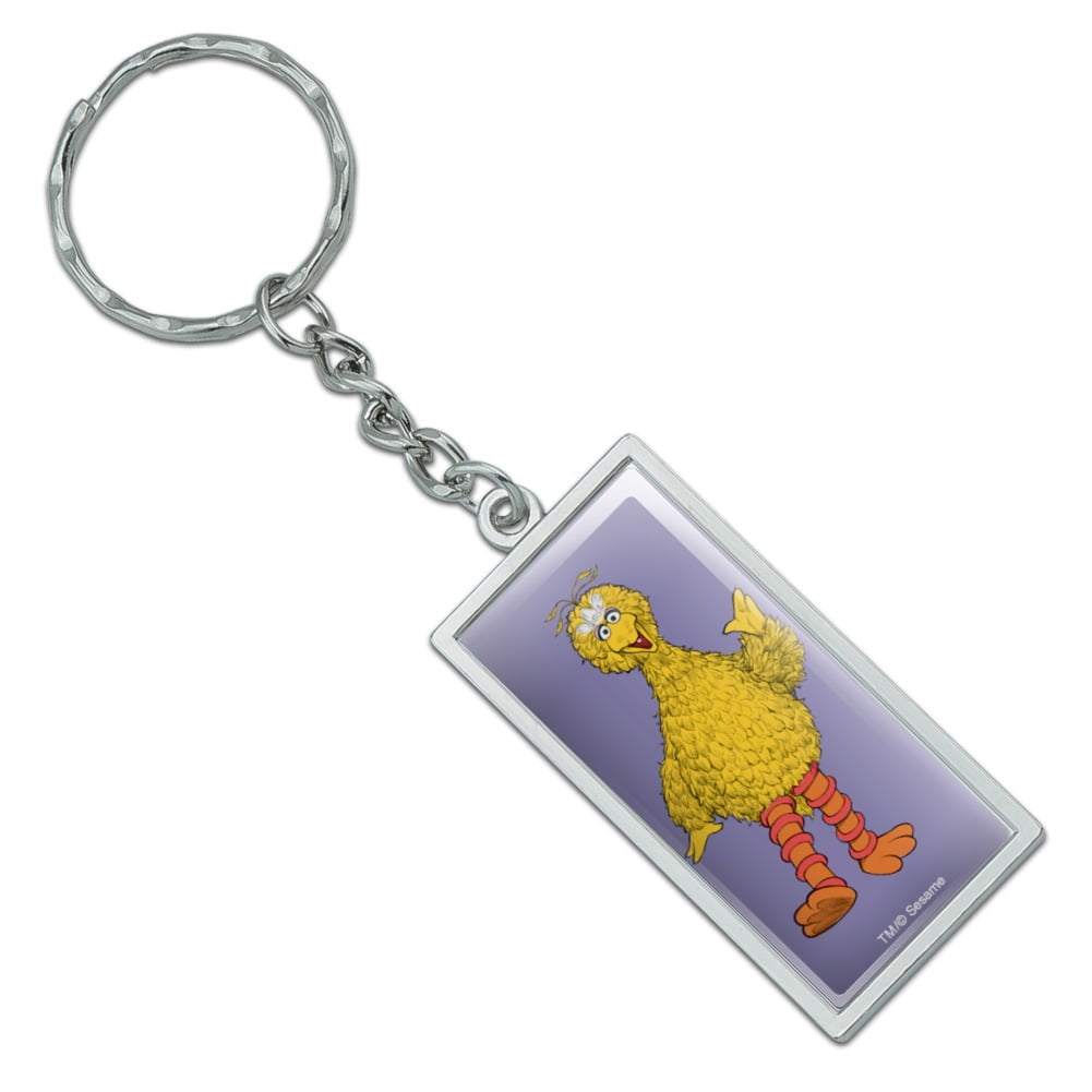 Rectangle Sesame Street Vintage Big Bird Keychain in Chrome Plated Metal