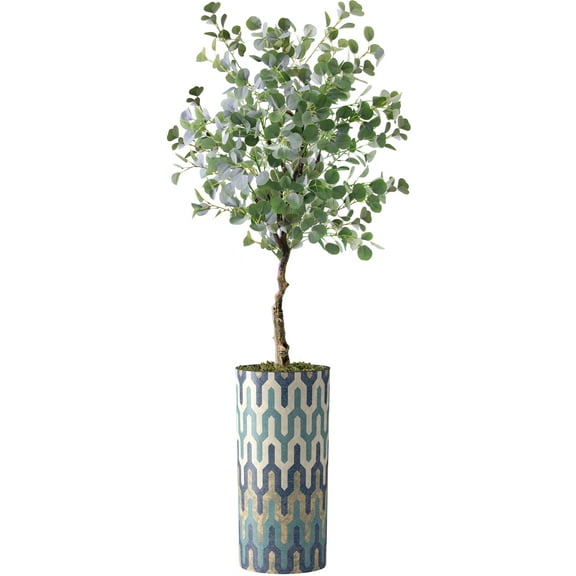 Artificial Tree in Modern Planter, Fake Eucalyptus Silk Tree for Indoor and Outdoor Home Decoration - 66" Overall Tall (Plant Pot Plus Tree)