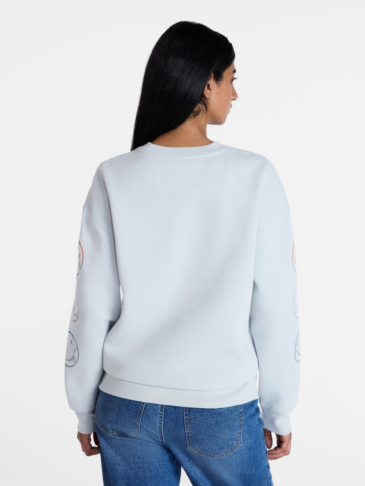 Nirvana Women's Smiley Crewneck Graphic Sweatshirt with Long Sleeves, Sizes XXS-XXL