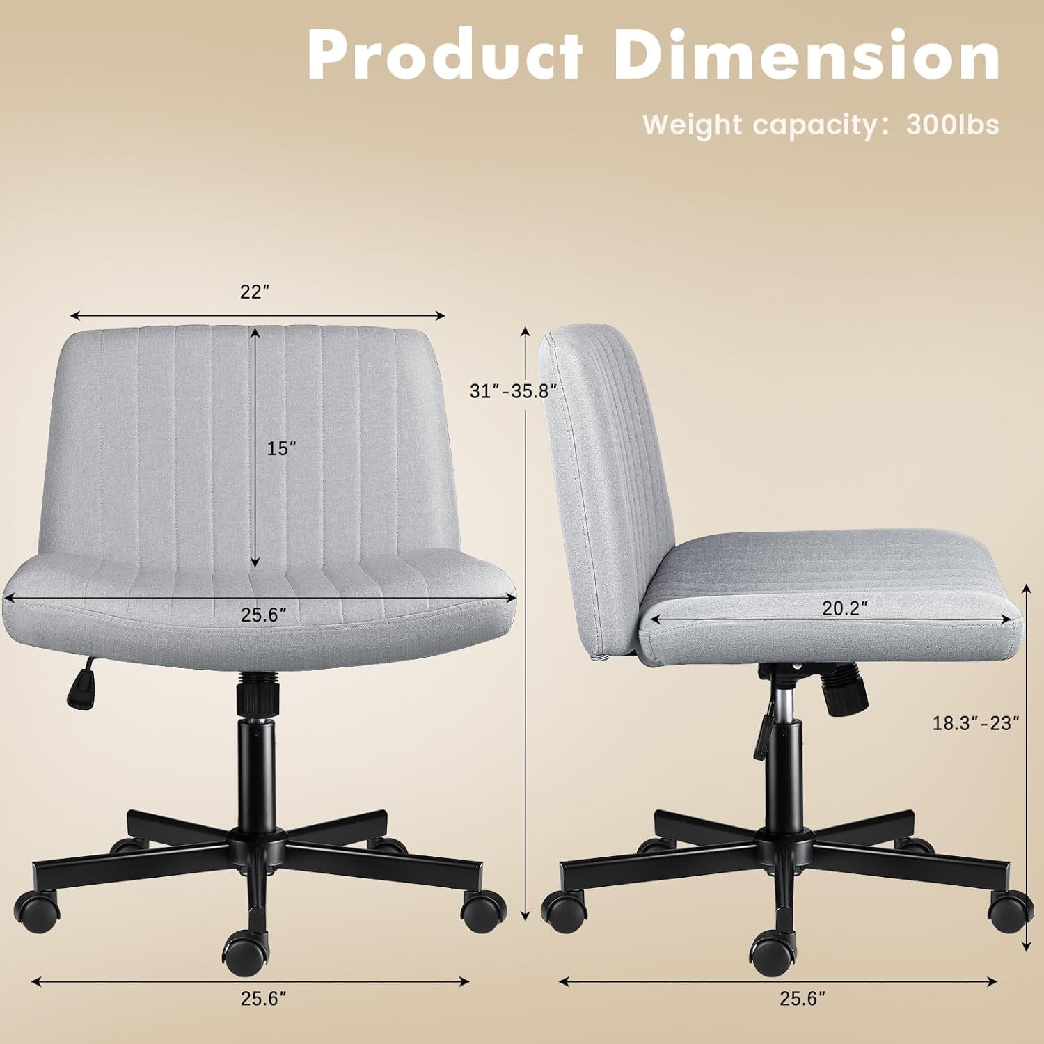 Waleaf Indoor Armless Office Desk Chair with Wheels, Gray