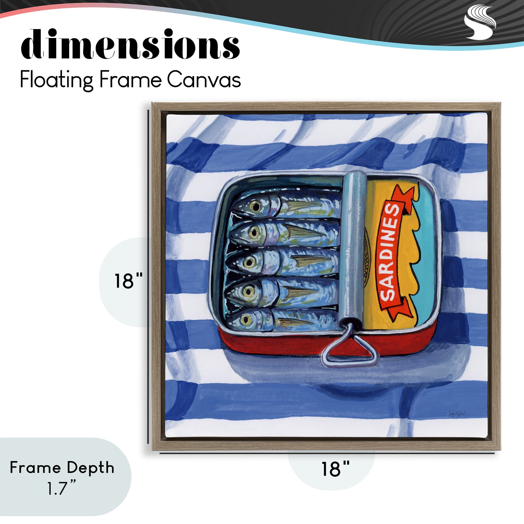 Stupell Industries Sardines On Striped Cloth Brown Framed Floater Canvas Wall Art, design by Kate Jarvik Birch