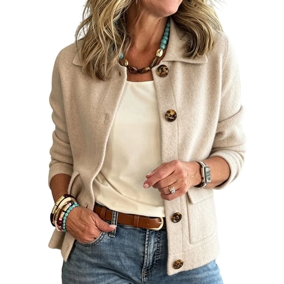 Kezqiaxn jackets for Women Trendy Long Sleeve Button Down Casual Outerwear with Pockets Fashion Collared Plus Size Jacket