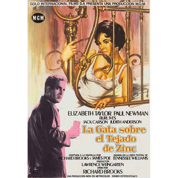 Cat On A Hot Tin Roof (Aka La Gata Sobre El Tejado De Zinc) L-R: Paul Newman Elizabeth Taylor On Spanish Poster Art 1958 Movie Poster Masterprint (24 x 36)
