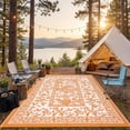 thumbnail image 6 of Outdoor Rug 8x10 Patio Waterproof, Reversible Plastic Straw Camping Rug, Botanical Grove Vintage Cottage core Outdoor Mat for RV, Deck, Picnic, Beach, Backyard, OrangeWhite, 6 of 8