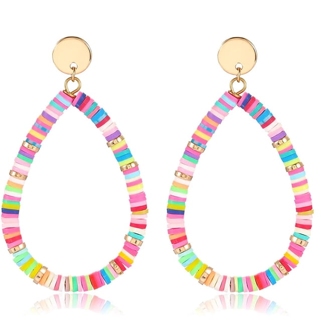 Pendientes de gota para mujer con cuentas de disco de vinilo arcoíris, pendientes ligeros en forma de lágrima, pendientes de verano y playa