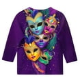 thumbnail image 5 of Riecok Mardi Gras Outfit Girl Masquerade Mask Sparkly Sequins Print 3/4 Sleeve Crew Neck Comfortable Loose Fashion Mardi Gras Shirts for Kids 5-6 T Multicolor, 5 of 5
