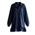 thumbnail image 6 of Eawtki Women's Half Zip Long Sleeve Mini Dress Ruffle Hem Loose Fit Casual Summer Sweatshirt Dress For Women, 6 of 6