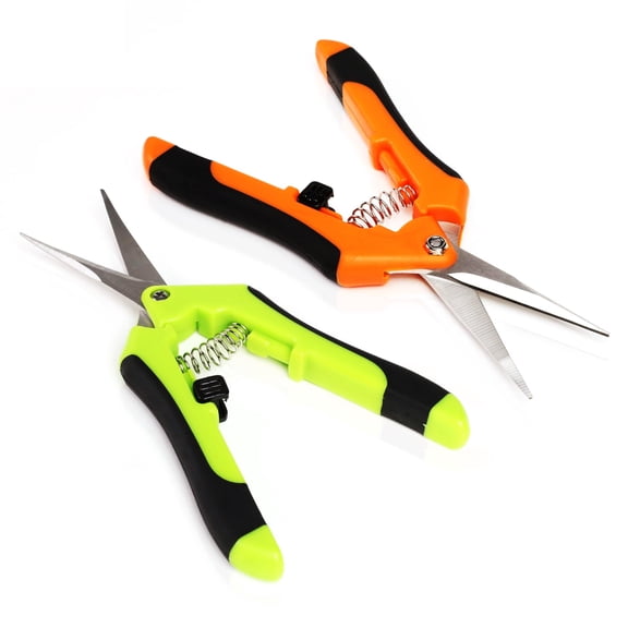2-Pack Micro-Tip Pruning Snips, 10 Inch High Carbon Steel Garden Scissors, Rubberized Handle and Built-in Thumb Lock
