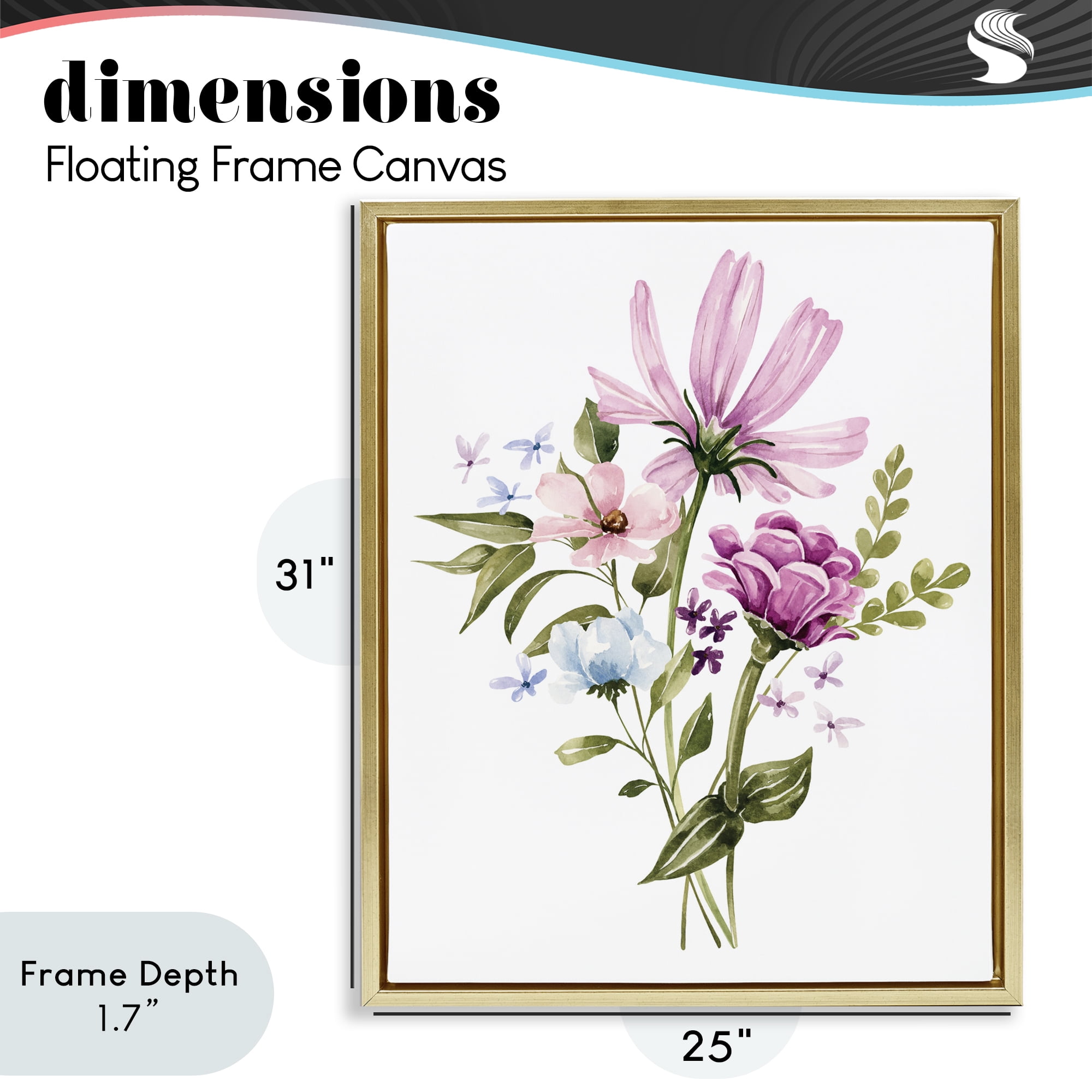 Stupell Industries Wildflower Fields Floral Bundle Gold Framed Floater Canvas Wall Art, design by Bethany Sandoval