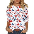 thumbnail image 2 of Uootdi Patriotic Tees for Women USA Flag Floral Print 3/4 Sleeve Top Soft Breathable Independence Day Outfits Gift, 2 of 7