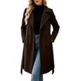 thumbnail image 2 of Vixolx Womens Long Pea Coat Classic Notched Lapel Double Breasted Wool Blend Coat with Tie Belt Side Pockets Winter Casual Office Warm Outerwear, 2 of 7