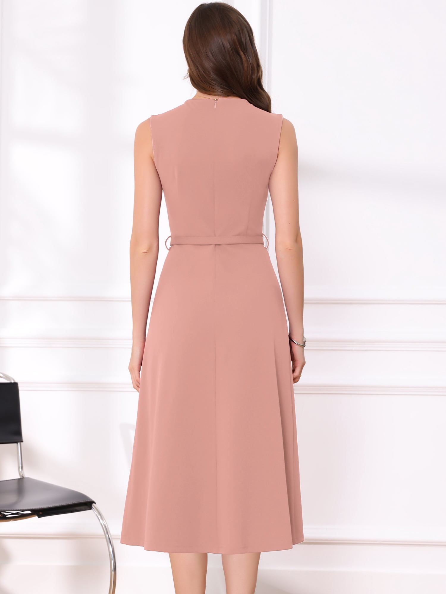 DARING DIVA Women's Sleeveless Crew Neck High Waist A-Line Dress S Blush Pink