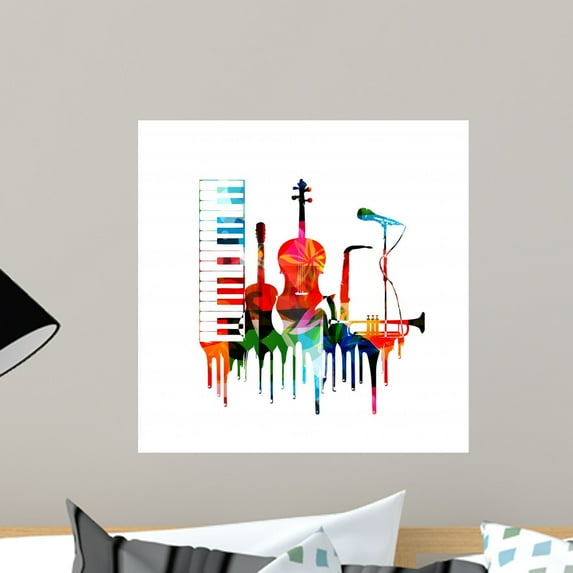 Colorful Musical Instruments Design Wall Mural by Wallmonkeys Peel and Stick Graphic (18 in H x 17 in W) WM170512
