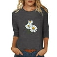 thumbnail image 1 of QIPOPIQ Hauts pour Femmes Manches 3/4 Chemises Col Rond Blouses Décontractées Amples Imprimé Marguerite T-Shirts en Liquidation, 1 of 5