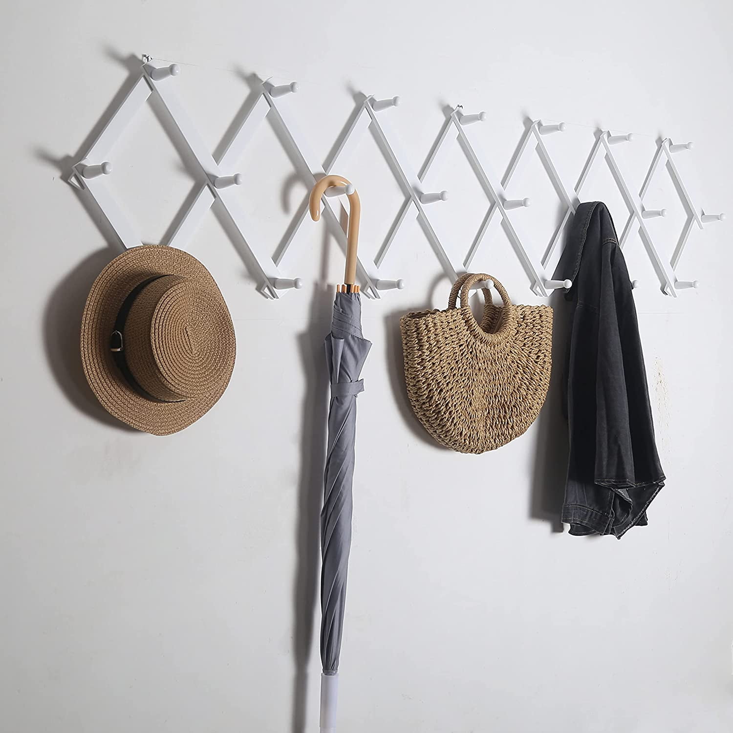 Dseap Accordion Wall Hanger,16” High Wooden Expandable Coat Rack, Hat