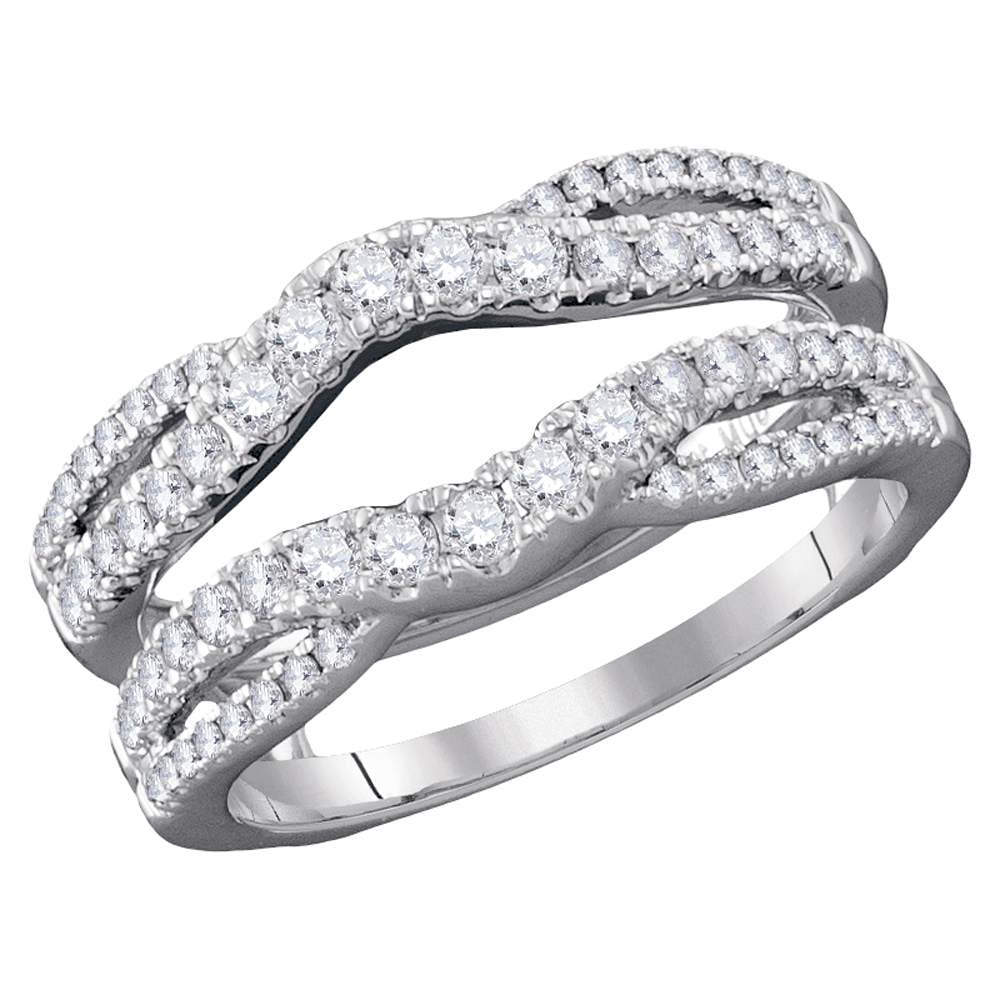14kt White Gold Womens Round Diamond Ring Guard Wrap Ring Guard
