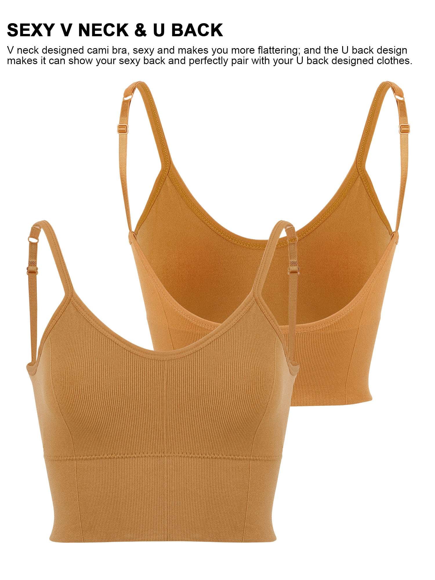 Gustave 3 Pack Women Cami Bras Seamless Padded Yoga Bralettes Wirefree Workout Sports Bra Comfort Camisole Spaghetti Strap Crop Tops "Black/Gray/Green"