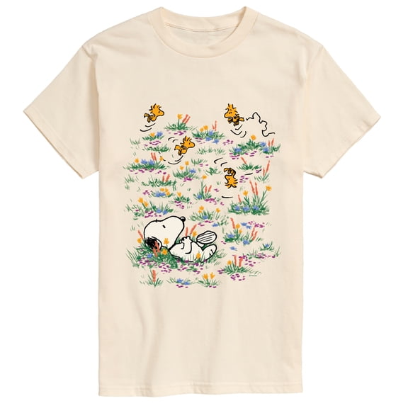 Peanuts - Snoopy and Woodstock Flower Field Men's Short Sleeve Graphic T-Shirt