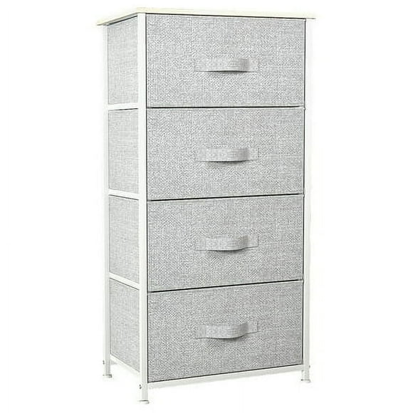 DWVO 4 Drawer Dresser Storage Unit Shelf Organizer Bins Chest Fabric Drawers, Light Grey