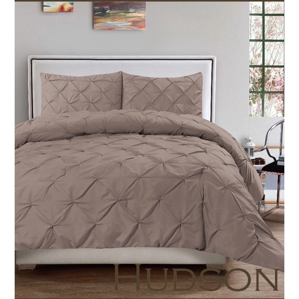 Hudson 3 Piece Pintuck Comforter Set Luxurious Pinch Pleat Wrinkle