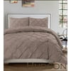 Hudson 3 Piece Pintuck Comforter Set Luxurious Pinch Pleat Wrinkle Resistant Oversized Bedding Full Size - Taupe