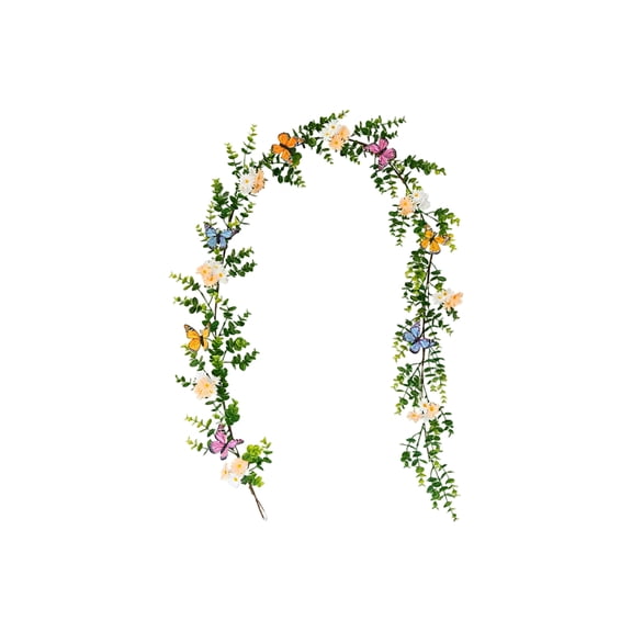 Gaiwos Artificial Eucalyptus Garland with White Daisies and Butterfly 5.9 FT, Spring Floral Vine Faux Greenery Leaves Garland for Mantle, Fence, Stairway, Wedding Arch, Hanging Basket