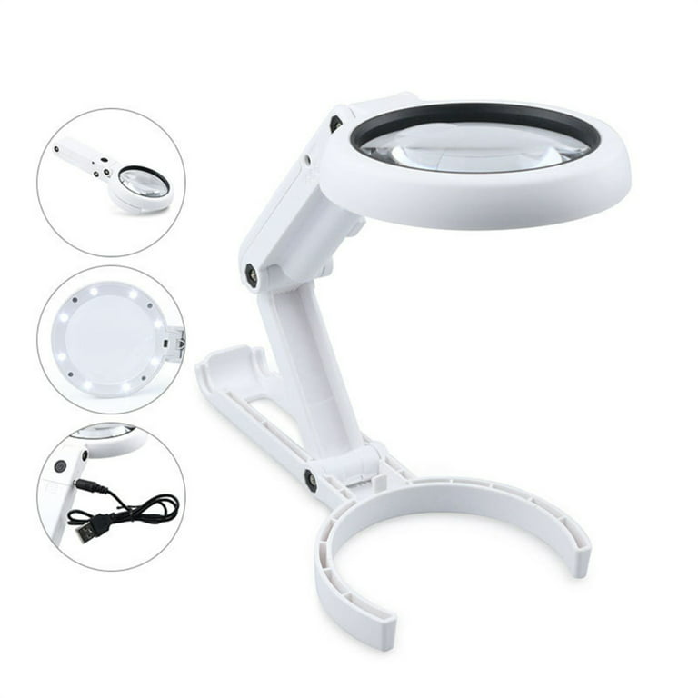 10x Magnifying Glass with Light and Stand, Kirkas Upgraded Infinite Color Modes & Brightness LED 2in1 Desk Clamp Magnifying Lamp, Hands Lighted