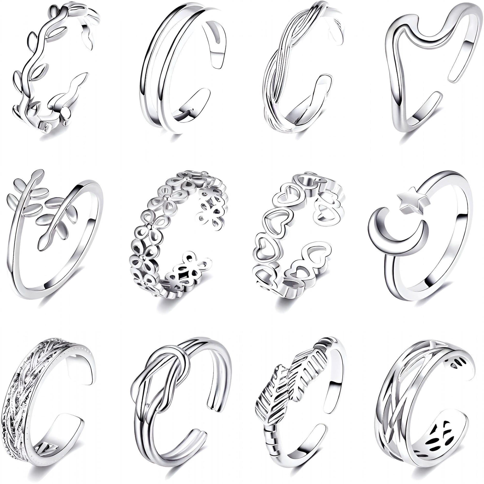DESIGNICE 12Pcs Gold Plated Adjustable Toe Rings for Women Summer Beach Open Toe Rings Set Flower Arrow Tail Pinky Band Rings Barefoot Foot Jewelry