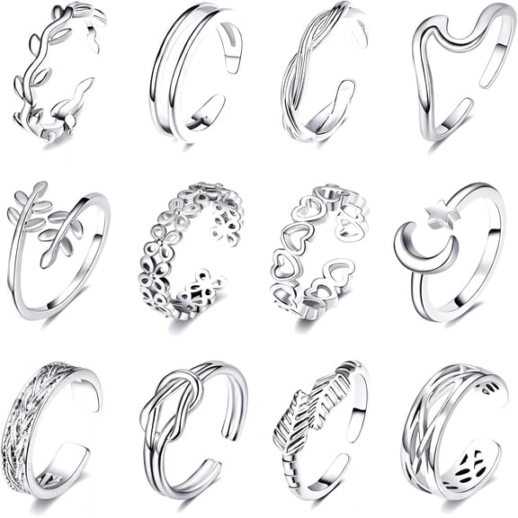 DESIGNICE 12Pcs Gold Plated Adjustable Toe Rings for Women Summer Beach Open Toe Rings Set Flower Arrow Tail Pinky Band Rings Barefoot Foot Jewelry