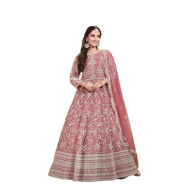 Real Butterfly Net Anarkali Gown Kameez Party Wear Indian Designer Wedding Wear