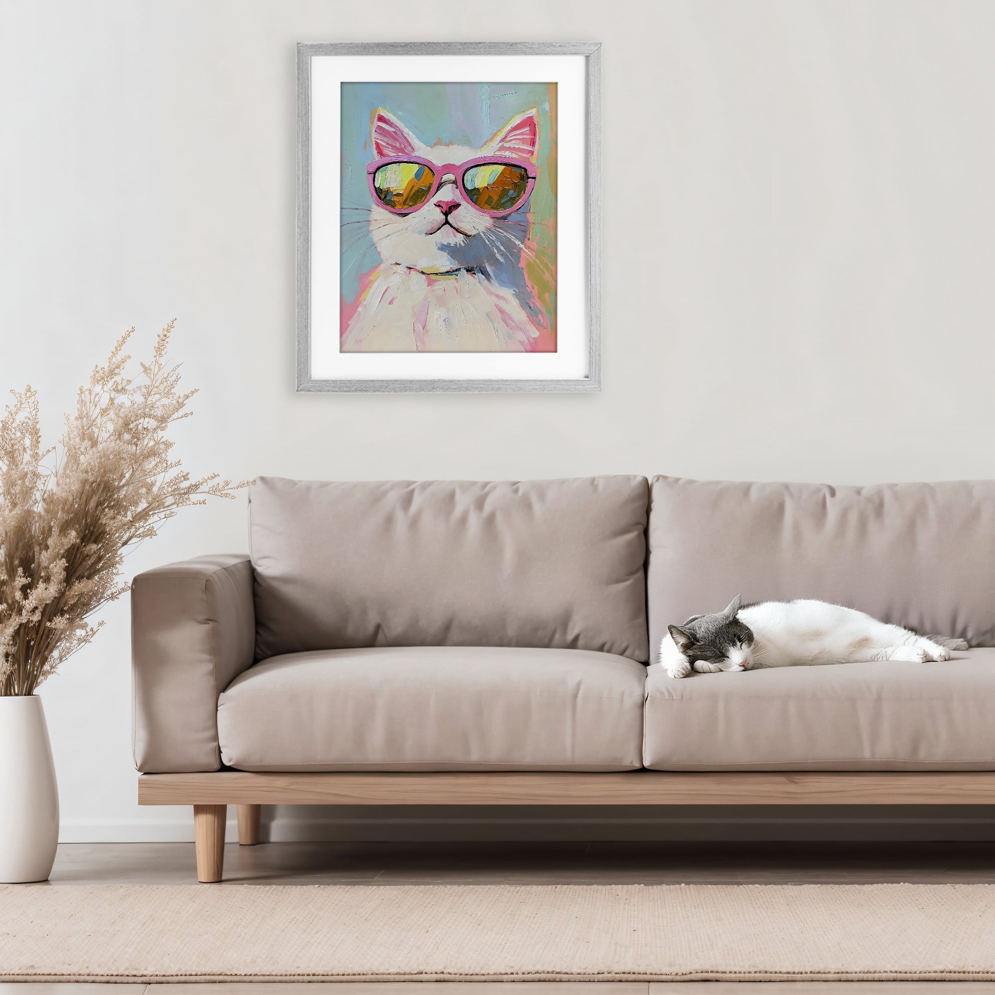 Stupell Industries Cool Cat in Sunglasses Gray Framed Print Under Glass, design by The Prints Vibe