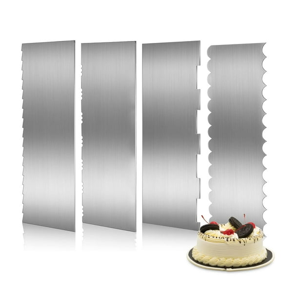 4 Pc Cake Scraper Smoother 9 and 8 Inch Stainless Steel Cake Decorating Tools for Mousse Buttercream and Pastry Decoration Send Goods from Local Warehouse
