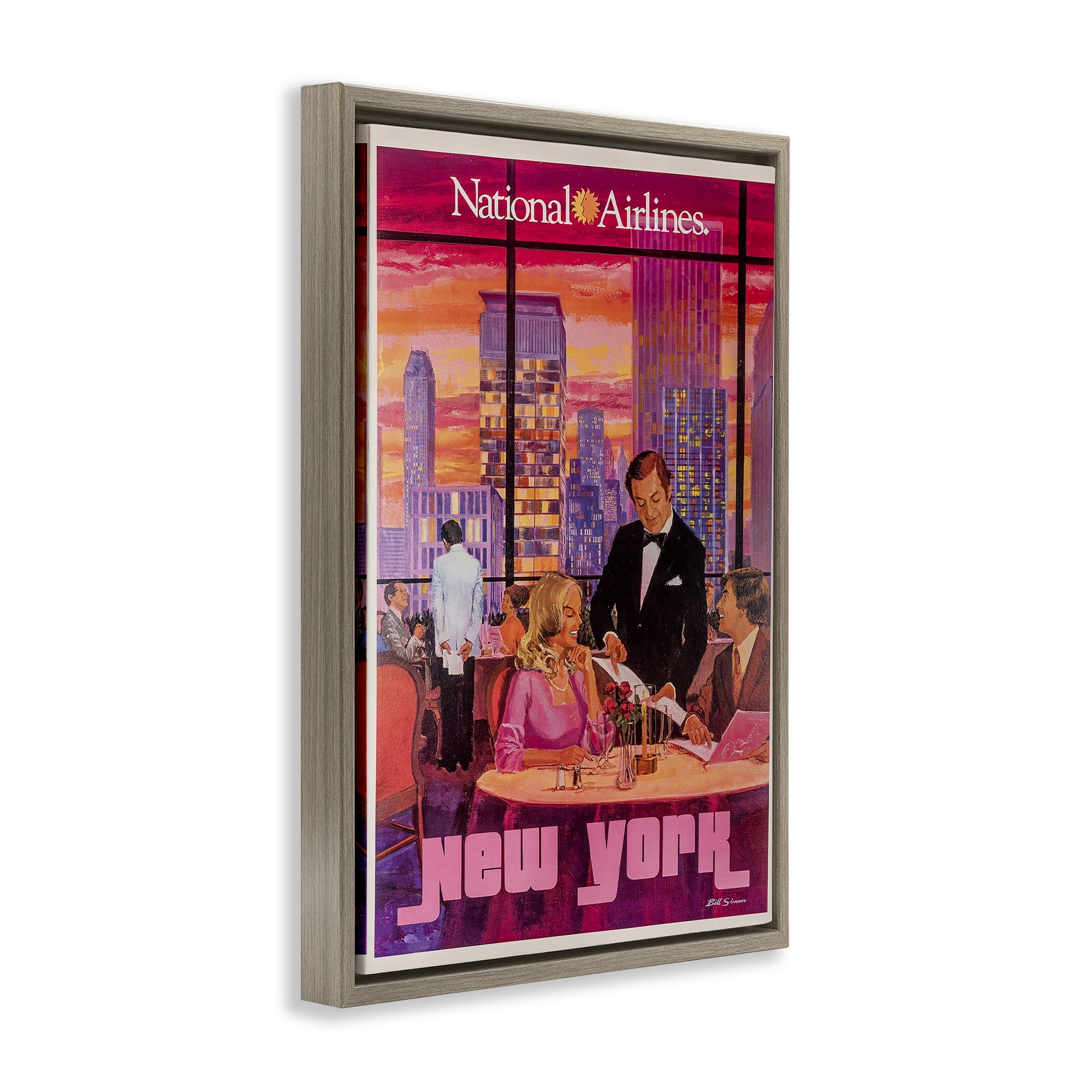 Stupell Industries Vintage New York Dining Brown Framed Floater Canvas Wall Art, design by Vintage Posters