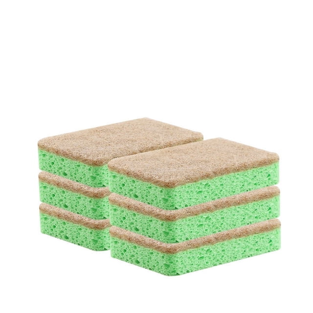 Esponja exfoliante natural a base de plantas – Esponjas de limpieza para platos, cocina, baño y más – Esponja biodegradable antiarañazos junto con estropajo resistente – Paquete de 6