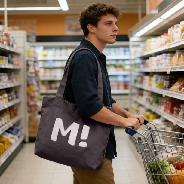 Bolso grande de lona para mujer | Bolsa de compras reutilizable de 37 x 33 cm con cierre magnético y bolsillos interiores | Bolso de hombro resistente para el trabajo, la playa, viajes, la escuela y