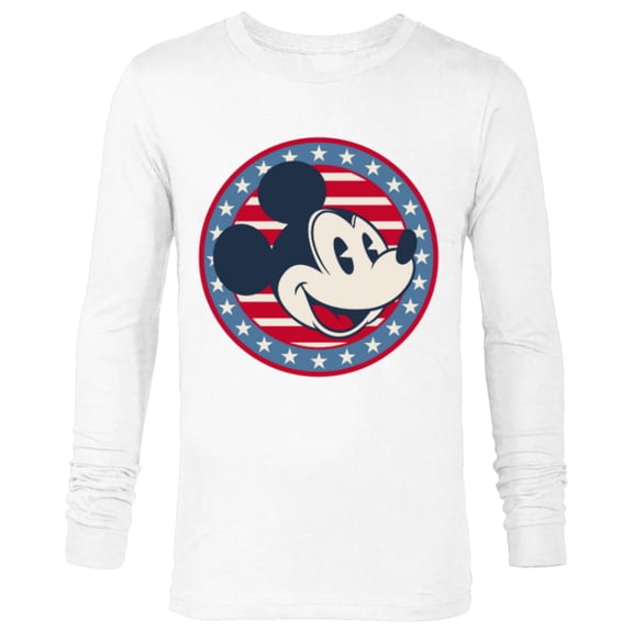 Disney Mickey Mouse Red White and Blue Retro Americana - Long Sleeve T-Shirt for Men - Customized-White