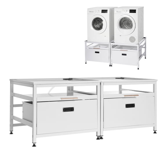 KFFKFF Laundry Pedestal, 22.6 in Height, 29 x 29 in Washer and Dryer Stands with Pull-out Tray and Storage, 800 lbs Load Capacity, Non-Slip Feet, Universal Washing Machine Base, White, 2 Pack
