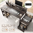 thumbnail image 2 of Romorgniz 60" Computer Desk Office Desk with Power Outlets & LED Light Home Office Desk with Drawers & 4 Open Storage Shelves Executive Desk with Monitor Stand for Working Writing,Dark Oak, 2 of 7