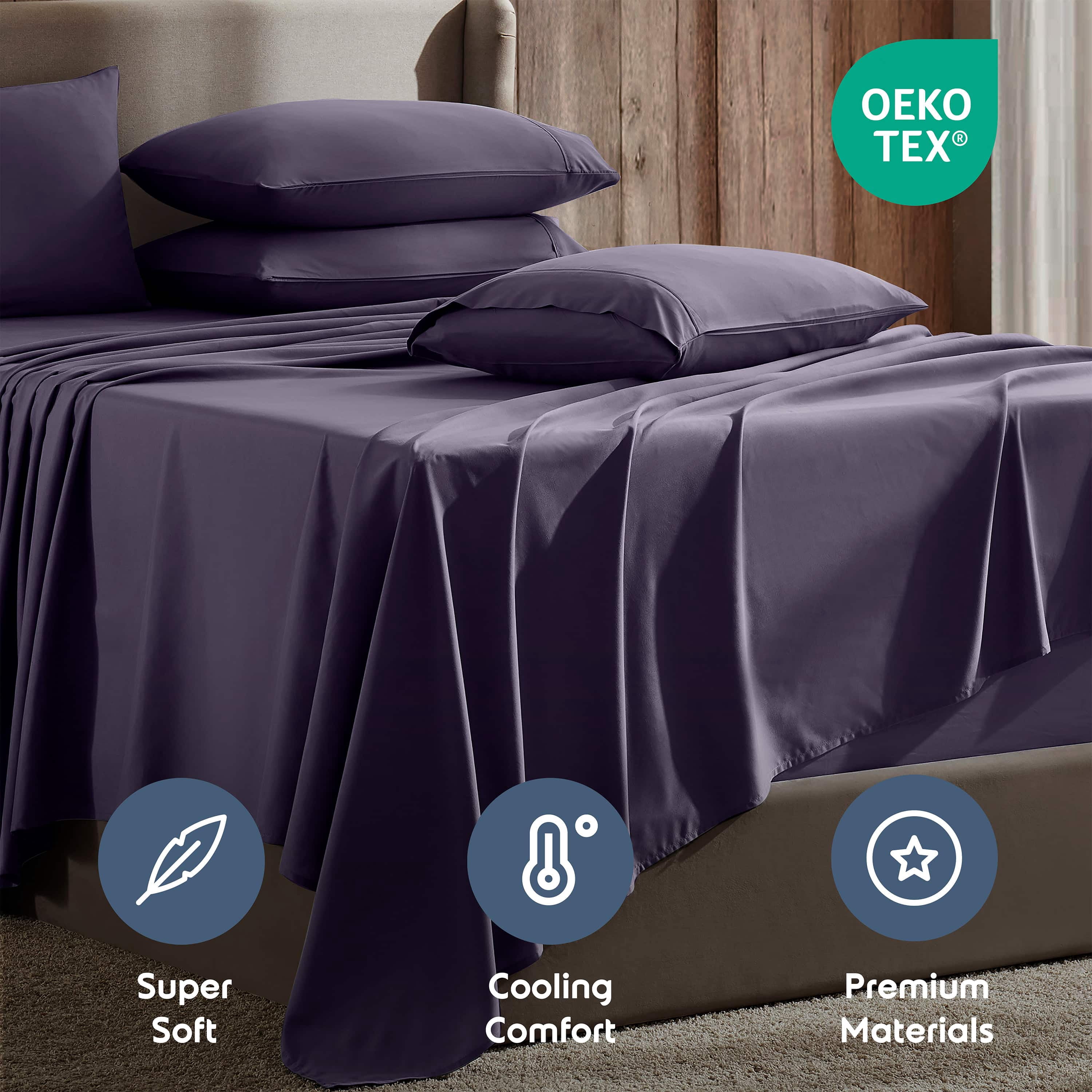 LammaLoe Extra Deep Pocket Split King Sheets set, Fits 18"-24" Mattress, 7 Piece Soft Microfiber Bed Sheet Sets, Purple