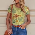 thumbnail image 6 of KLL Women 's Crew Neck Bodysuit Jumpsuits Floral with Butterflies Print Short onesies Stretch T Shirts, 6 of 7