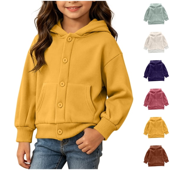 YUANxueke Button Down Sweatshirt for Boys Girls, Casual Long Sleeve Hooded Jacket, Fashion Workout Loose Fit Tops with Pockets