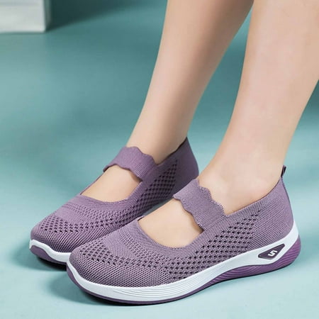 Women s Flats Soft Knit Lightweight Round Toe Slip On Comfort Ballerina Flat Shoes for Walking Low Wedge Soft Purple 7.5