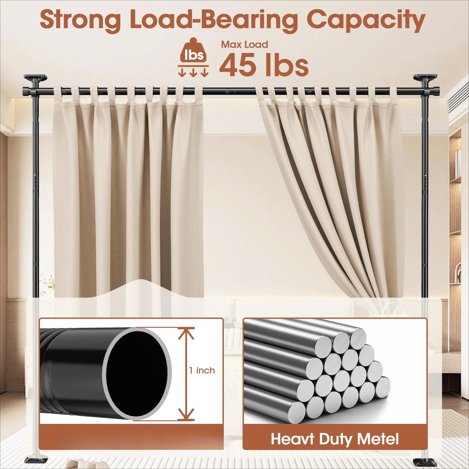 Room Divider No Drilling Curtain Rod Wall Divider for Room Separation, 4-10ft(H) 28-114inch(W) Adjustable, Heavy Duty Partition Space Separator Freestanding Tension Curtain Stand, Black
