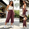 thumbnail image 2 of ibiyuan Work Pants Women Stretch High Waisted Wide Leg Women's Palazzo Pants Loose Trousers Drawstring Cotton Lounge Pants Women Cropped Spring Summer Vacation Outfits, 2 of 7
