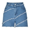 thumbnail image 5 of Womens High Waist Denim Shorts Casual Edge Tassel Patchwork Straight Leg Denim Shorts Summer Hot Short Jeans(S,Blue), 5 of 9