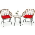 thumbnail image 4 of Costway 3PCS Patio Rattan Bistro Set Coffee Table Armchair Garden Red Cushion, 4 of 12