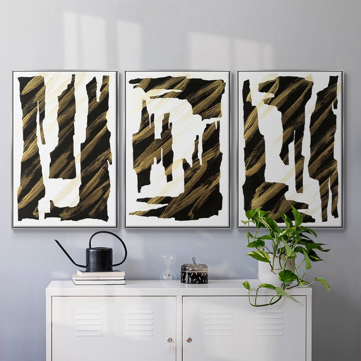 Onyx Obelisks I - Framed Premium Gallery Wrapped Canvas L Frame 3 Piece Set - Ready to Hang