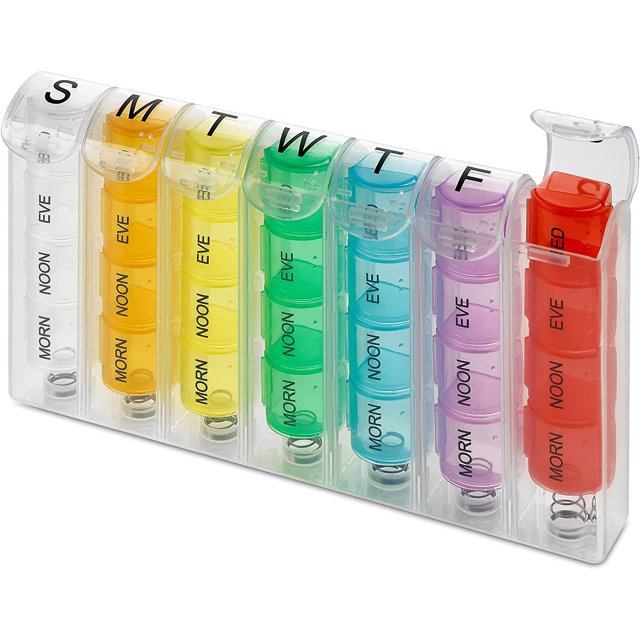 Pastillero Semanal Emergente, Caja Individual y 4 Compartimentos Diarios Vhermosa WMZL-7