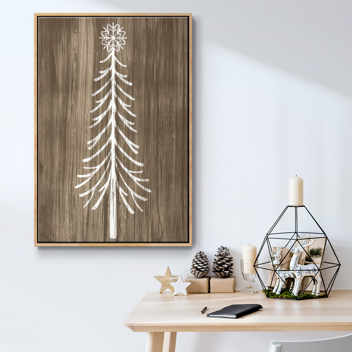 Barnwood Wonderland VII - Framed Gallery Wrapped Holiday Canvas - 25 x 37 - Natural Wood Frame