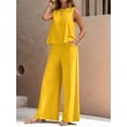 thumbnail image 5 of Women'S Summer 2 Piece Outfits Sleeveless Top Wide Leg Pants Lounge Beach Travel Sets Yellow S, 5 of 9
